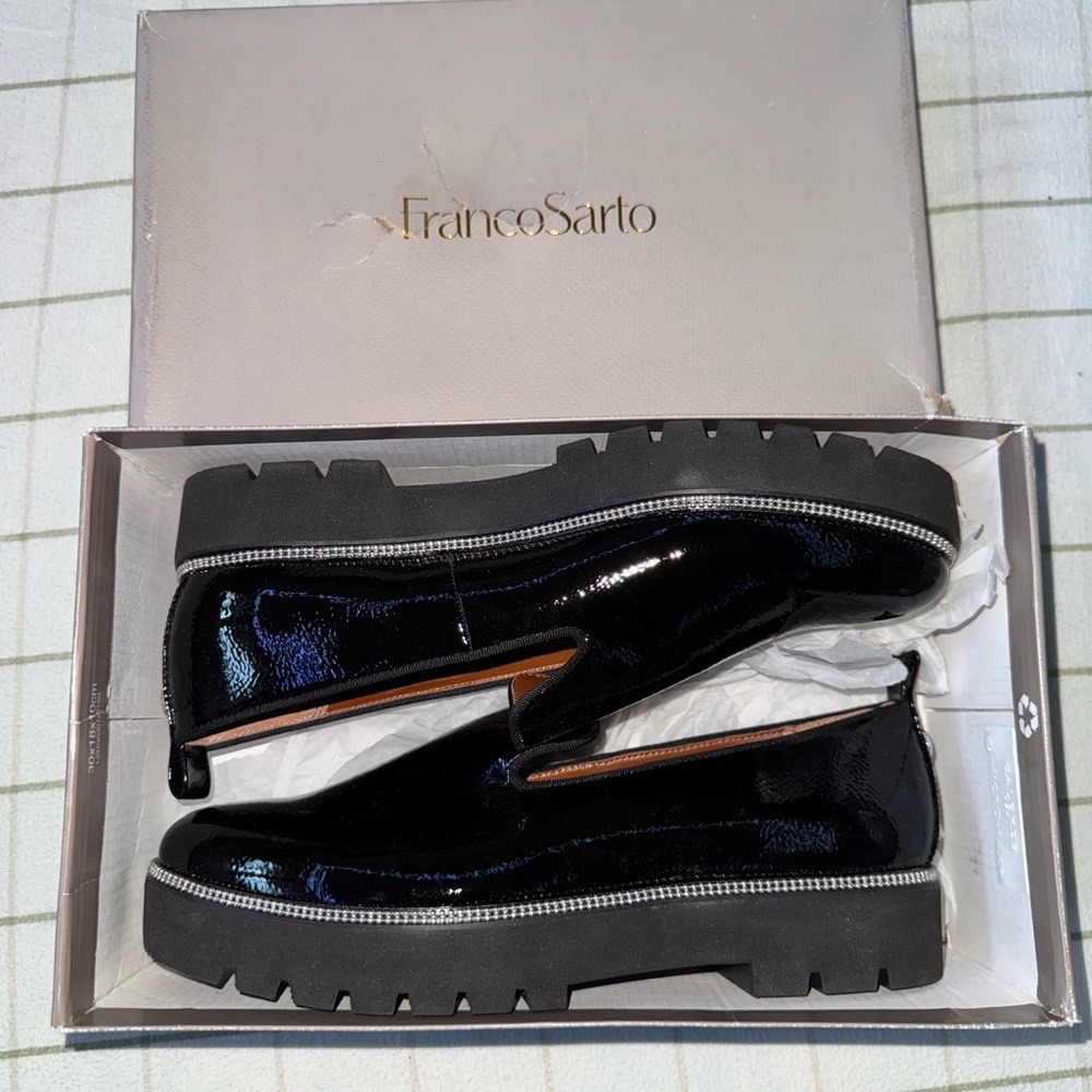 Franco Sarto Black Patent Leather Loafers